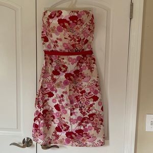 Red floral strapless stretch dress XS/S